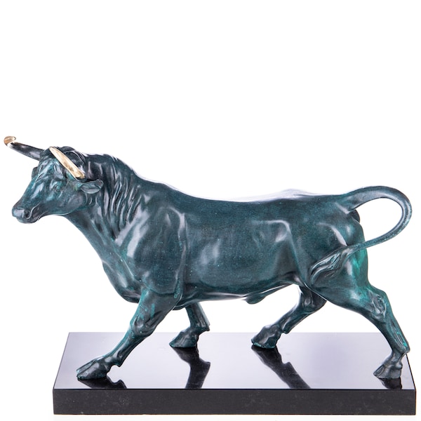 Stunning Verdigris Patinated Bronze Bull Statue - Bull Statue, Antique-Style, Dynamic Sculpture, Art Collector Piece, Centerpiece Decor