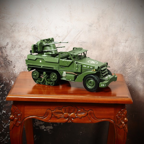 Collector's Tin Half-Track Model, Handcrafted Metallic Decor, Vintage Style, Unique Gift Idea