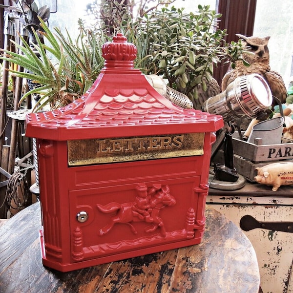 Antique Red Post Box Mailbox- Large Decorative Home Decoration in Antique Style