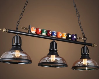 Vintage-Inspired Elegance: 3-Light Billiard Lamp with Authentic Pool Balls