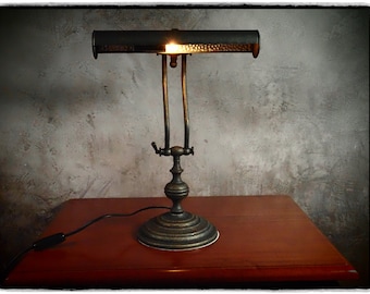 Adjustable Height Banker Lamp - Vintage Art Deco Desk Lamp for Office