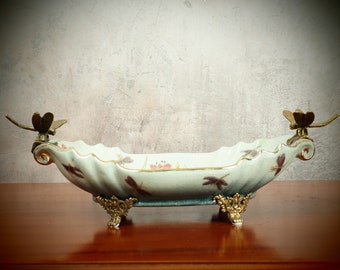 Elegant Porcelain And Bronze Dragonfly Bowl - A Symphony Of Artistry And Grace