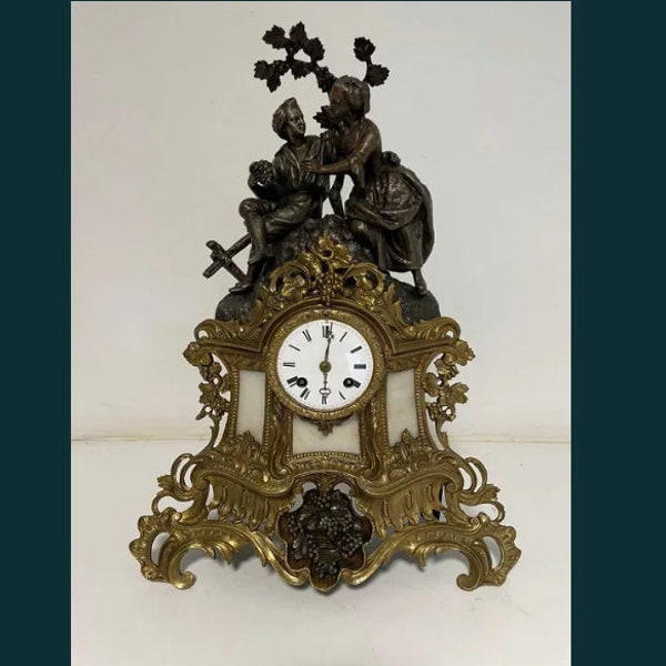 Stunning 19th Century French Ormolu Mantel Clock with Enamel Dial and Floral Scrolling Case