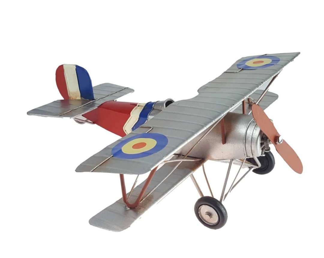 Modèle Avion Biplan Vintage En Métal - Décor Rouge Pour Bureau Ou Maison - Jouet Rétro Pour Enfants Ou Collectionneurs