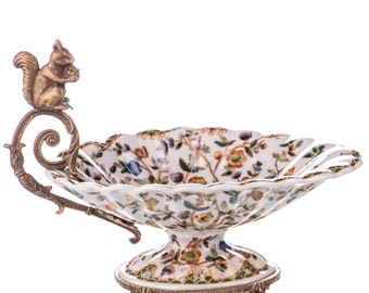 Elegant Porcelain And Bronze Bowl With Squirrel Motif