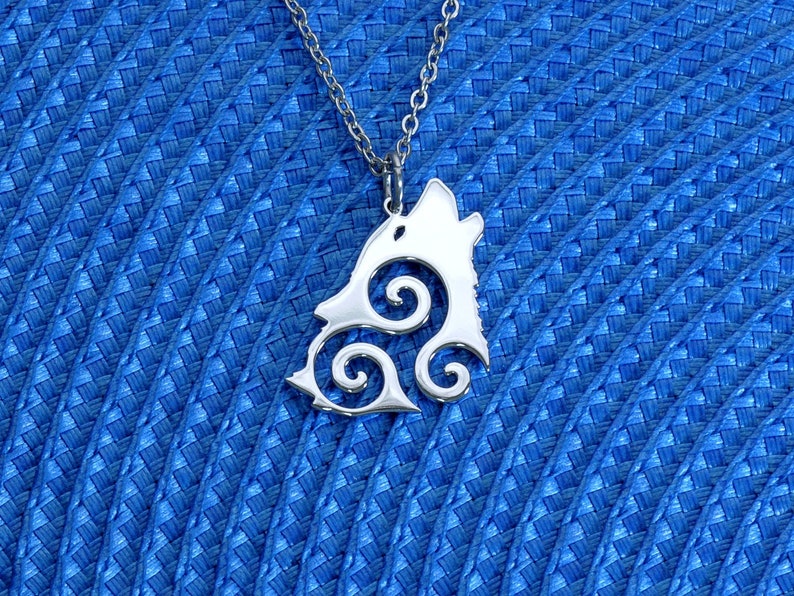 Wolf with Triskelion Pendant Teen Wolf Necklace Triskelion Symbol Wolf Logo Sign Emblem