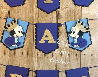 Prince Mickey Mouse Banner:  It's a Boy Baby shower banner