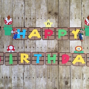 Mario Bros Birthday Banner: 3D Video Game Theme image 1