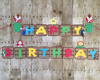 Mario Bros Banner/Marios bros birthday/mario bros theme/mario bros decorations/birthday banner/video game banner/super mario bros birthday