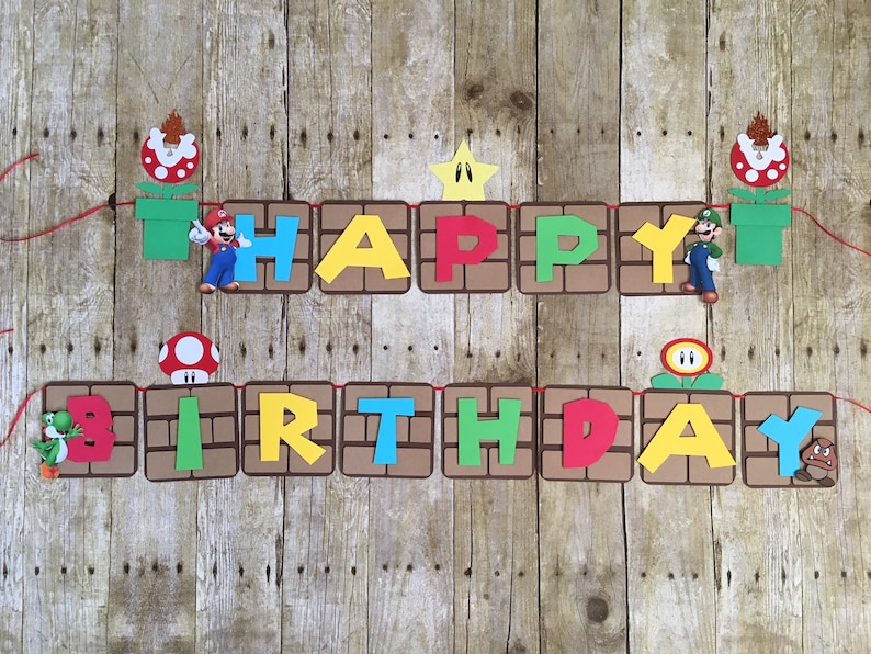 Mario Bros Banner/Marios bros birthday/mario bros theme/mario bros decorations/birthday banner/video game banner/super mario bros birthday zdjęcie 1