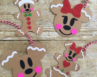 Disney Inspired Mickey and Minnie Gingerbread Christmas gift tags set of 12/Christmas tags/Mickey & Minnie Tags/Christmas gift wrapping