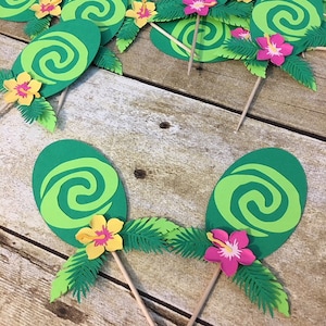 Moana Cupcake Toppers: Heart of Te Fiti, Hibiscus - Set of 12