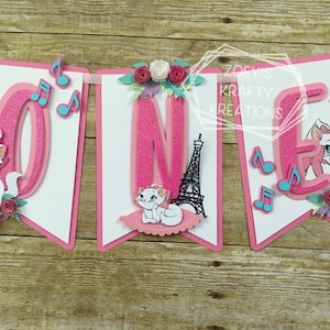 The Aristocats Inspired Marie highchair banner/Cat banner/highchair banner/Marie cat theme/Girls birthday/Cats theme/Floral banner