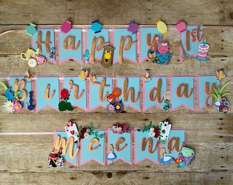 Alice in wonderland Birthday Banner