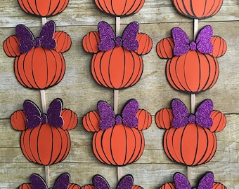 Minnie Mouse pumpkin cupcake toppers-set of 12