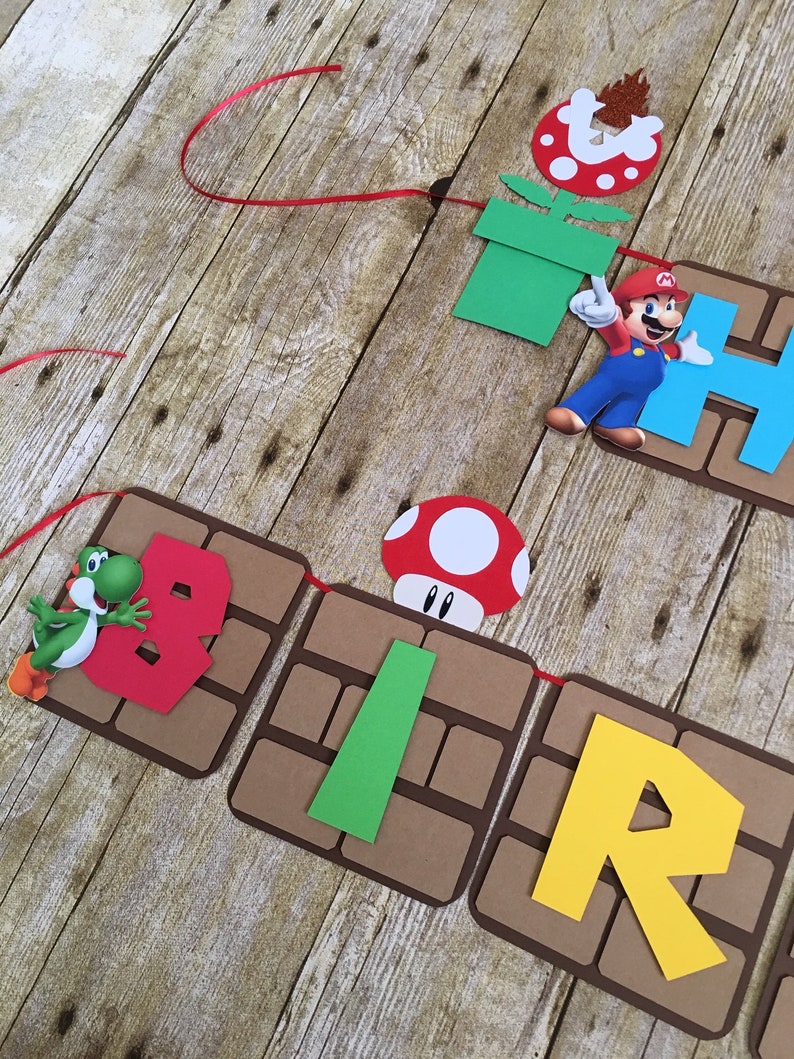 Mario Bros Banner/Marios bros birthday/mario bros theme/mario bros decorations/birthday banner/video game banner/super mario bros birthday zdjęcie 3