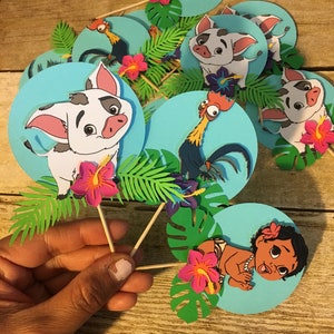 Moana inspired Cupcake Toppers/moana theme/moana party/moana decorations/cupcake toppers/tropical toppers/cupcake toppers