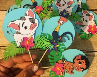 Moana inspired Cupcake Toppers/moana theme/moana party/moana decorations/cupcake toppers/tropical toppers/cupcake toppers