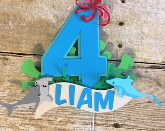 Under The Sea Cake Topper: Shark, Dolphin Birthday Party Decor