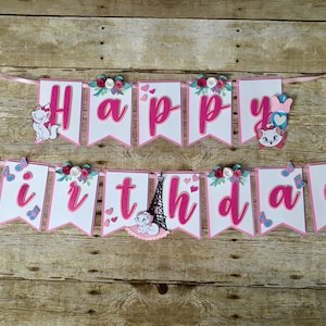The Aristocats inspired birthday banner/Marie Banner/Cat banner/Marie theme/Floral Banner
