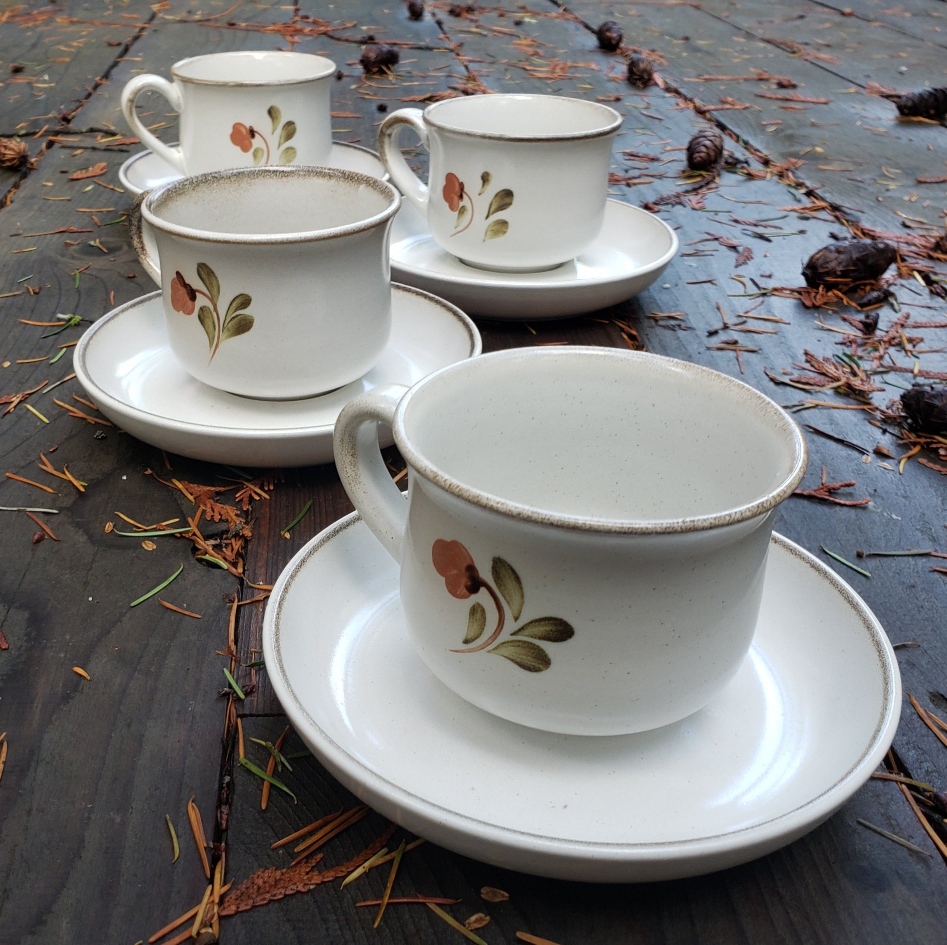 Vintage Denby Stoneware Cups and Saucers Hand Painted Etsy