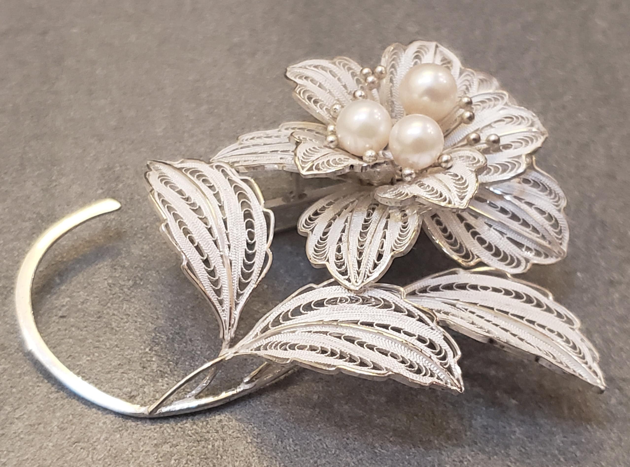 Vintage Sterling Filigree Flower Brooch Pin - Handcrafted