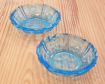 Electric Blue Pressed Glass Bowls - Vintage Glassware - Matching Pair Sold as Set