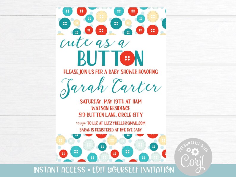 Cute As A Button Baby Shower Invitation Gender Neutral Baby Etsy Cute As A Button Baby Shower Invitation Gender Neutral Baby Etsy