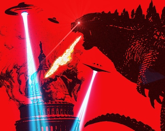 Godzilla Attack // Printable Collage Print // Digital Download
