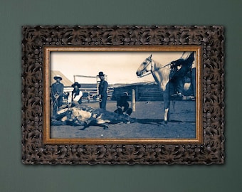 Printable Vintage Photograph // Cowboys Branding Cattle // Canadian Settlers 1900s // Digital Download