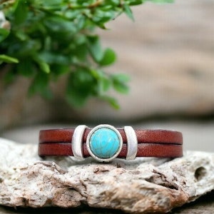 Leather Bracelet for Women, Turquoise Bracelet Jewelry, Bestseller, Handmade Boho Genuine Leather Cuff Jewelry, Indie Style, Gift for Her