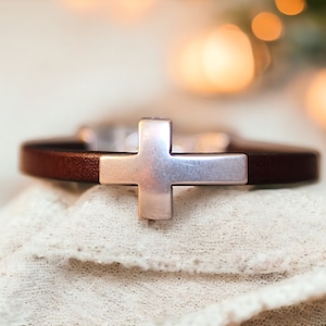 Handmade Leather Bracelet: Silver Cross Boho Jewelry
