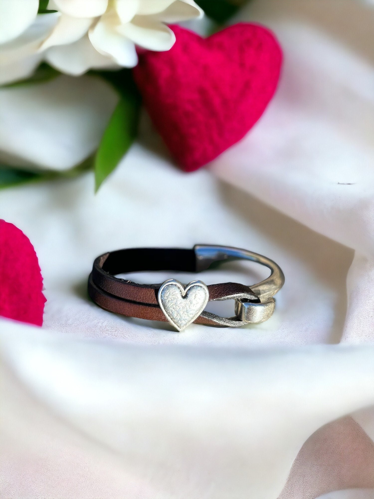 Leather Bracelet With Heart - Etsy