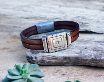 Leather Bracelet for Women, Silver Southwestern Charm, Bestseller Genuine Leather Cuff, Handmade Boho Jewelry, Indie Style, Gift for Her