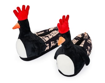 Coddies Feathers Chaussons McGraw Wallace et Gromit - Chaussons pingouin en peluche - Cadeau Aardman - Chaussons amusants pour hommes, femmes et enfants