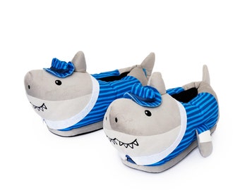 Pantoufles Requin Business Coddies | Chaussons amusants pour femmes, hommes et enfants - Sandales en peluche à motif poisson - Claquettes Cloud Shark - Cadeau requin