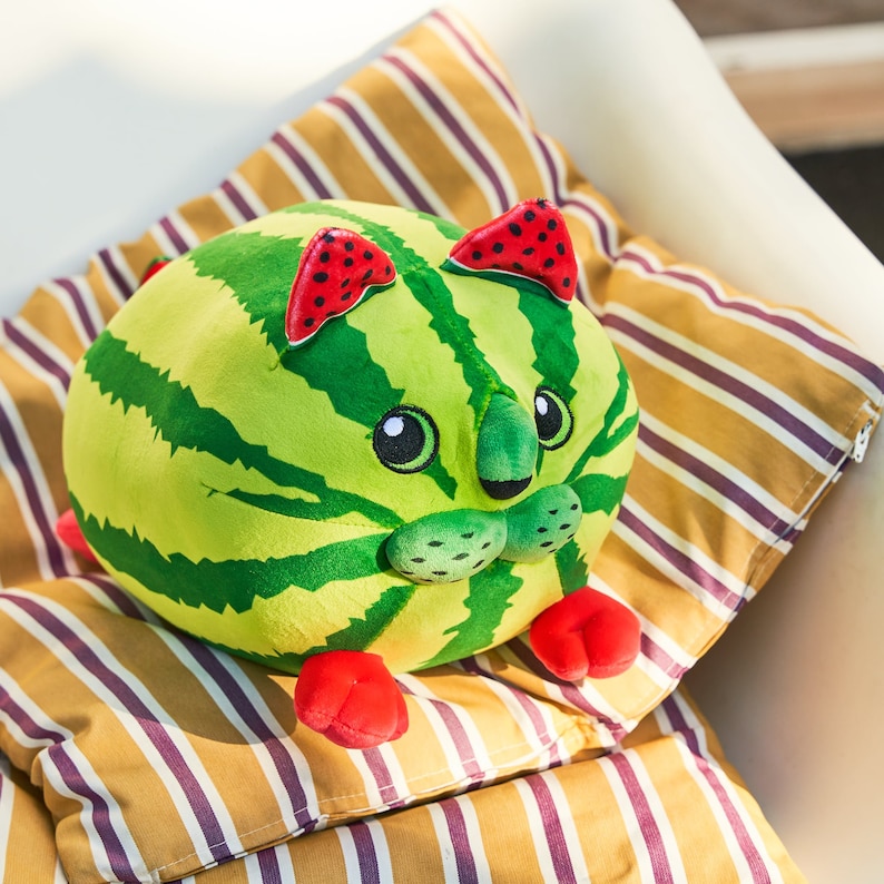 Peluche chat pastèque Coddies - peluche chat pastèque 25 cm - cadeau pour elle, cadeau pour lui image 6