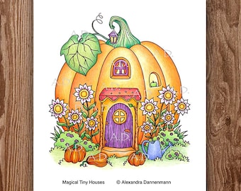 Printable Digital Coloring Page for Grownups, Magical Tiny House, page 21, Hand Drawn Adult Coloring Page Download, Alexandra Dannenmann