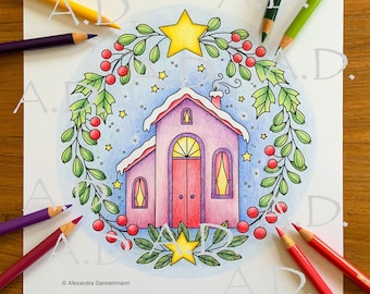 Printable Digital Coloring Page for Grownups, MERRY CHRISTMAS - Volume 4 - page 7, Hand Drawn Adult Coloring Page Download, A. Dannenmann