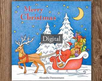 Printable Digital Coloring Book For Grownups MERRY CHRISTMAS Adult Hand Drawn Pages Download Alexandra Dannenmann