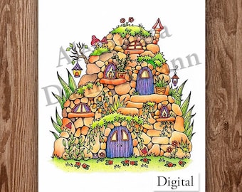 Printable Digital Coloring Page for Grownups, Magical Tiny Houses - Volume 2 - page 6, Hand Drawn Adult Coloring Page, Alexandra Dannenmann