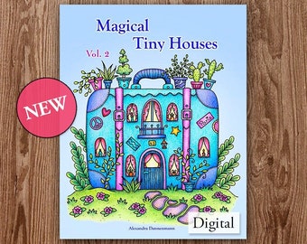 Printable Adult Coloring Book, Magical Tiny Houses - Vol. 2, Digital Coloring Pages Hand Drawn Coloring Pages Download, Alexandra Dannenmann