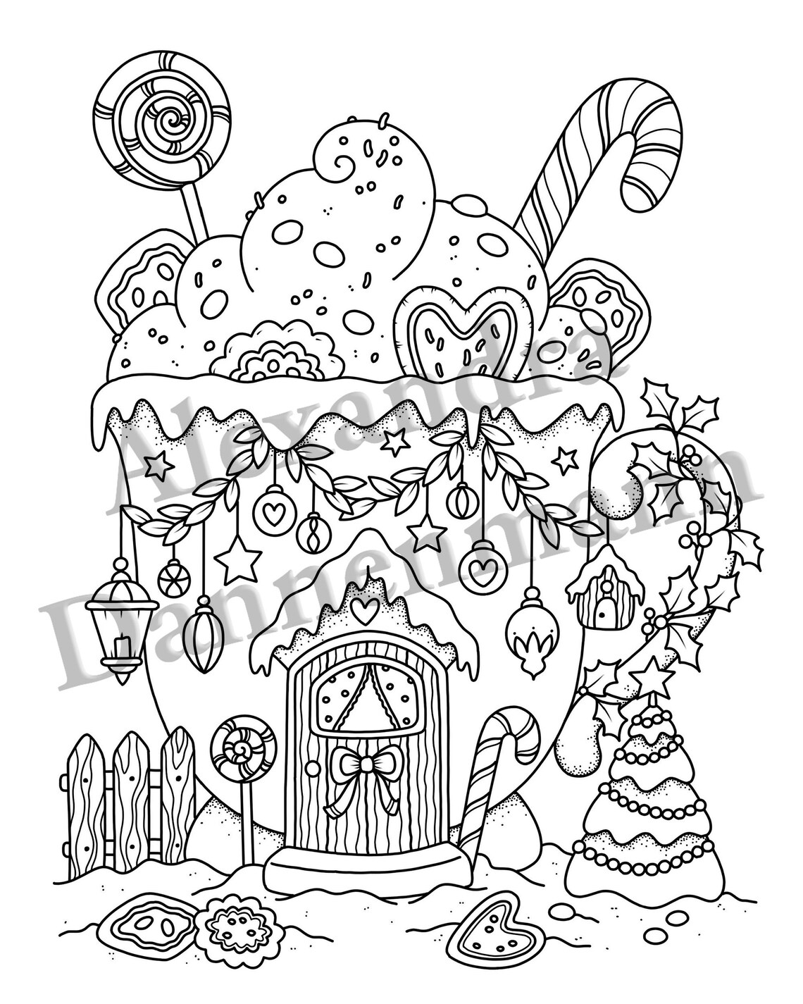 Alexandra Color In Printable Digital Coloring Page for Grownups, Magical Tiny House, Hand ...
