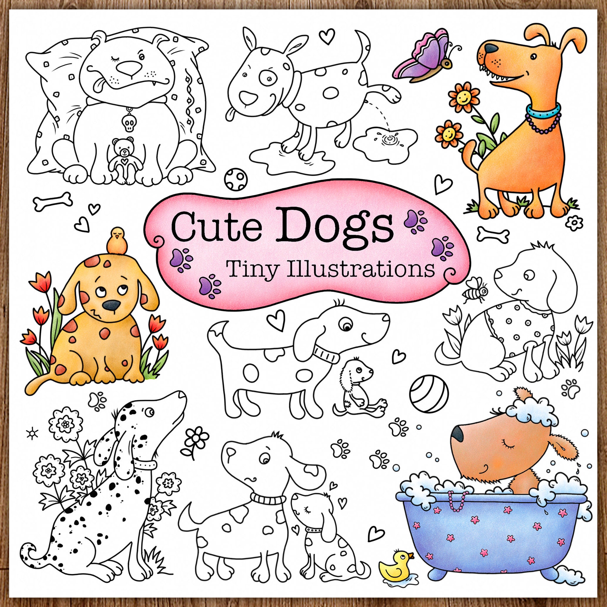 Cute Dogs - 24 Tiny Illustrations — coloring book cover