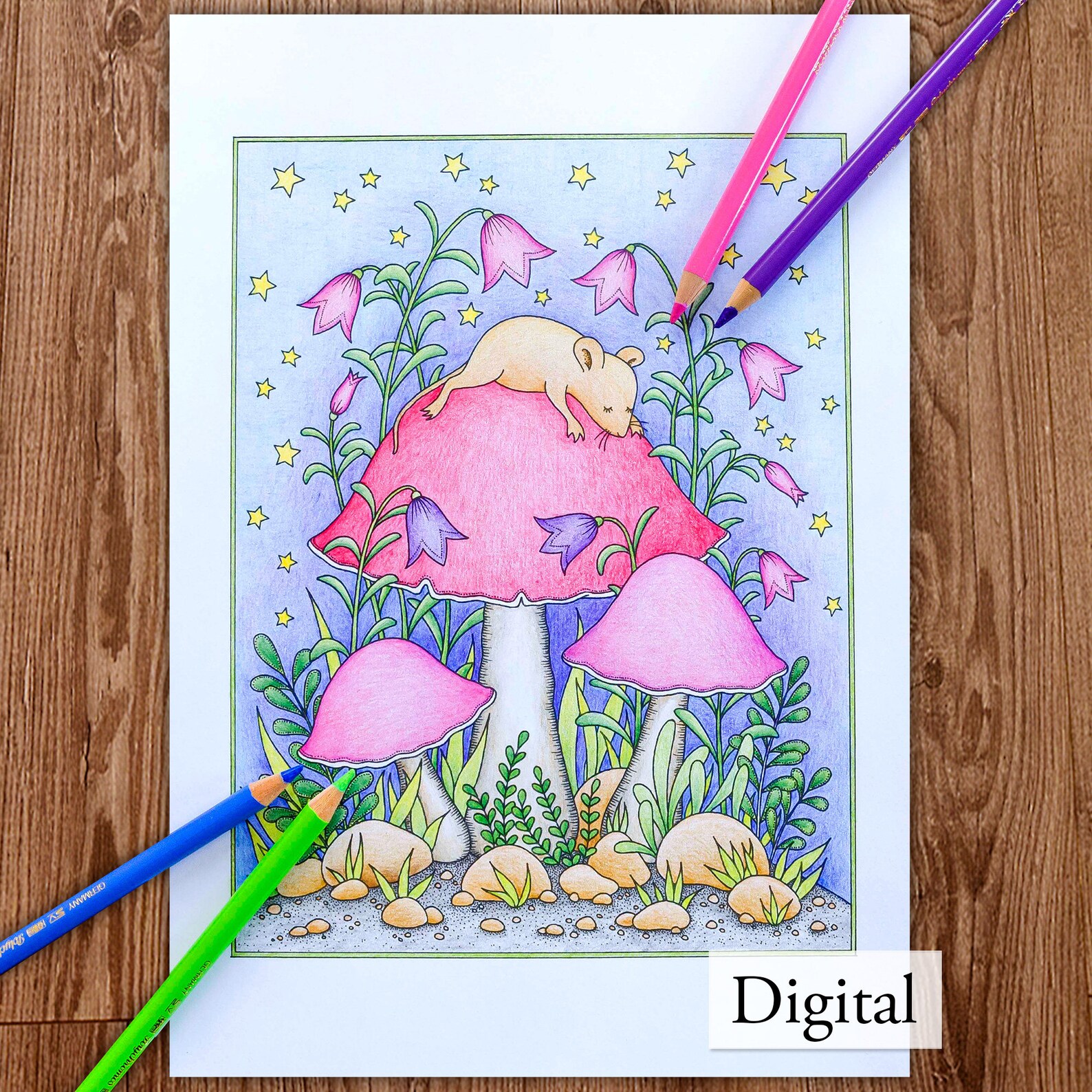 Printable Digital Coloring Page for Grownups, WOODLAND ANIMALS, Hand ...