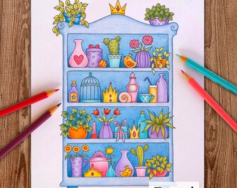 Printable Digital Coloring Page for Grownups, THE MAGICAL KINGDOM, Hand Drawn Adult Coloring Page Download, Alexandra Dannenmann