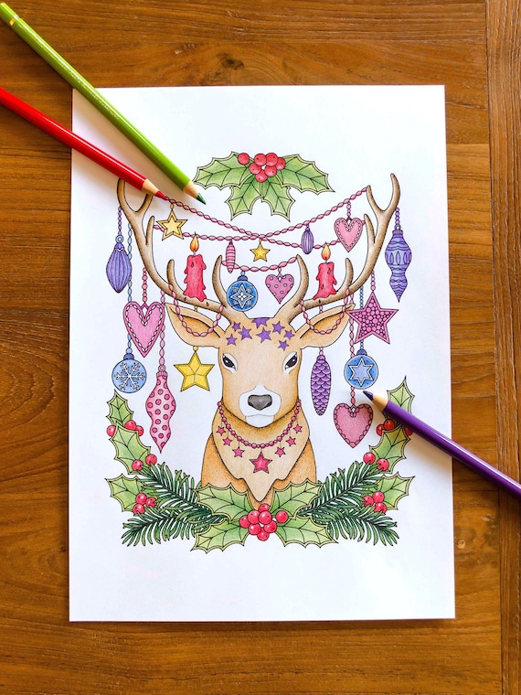 Printable Digital Coloring Page for Grownups MERRY CHRISTMAS