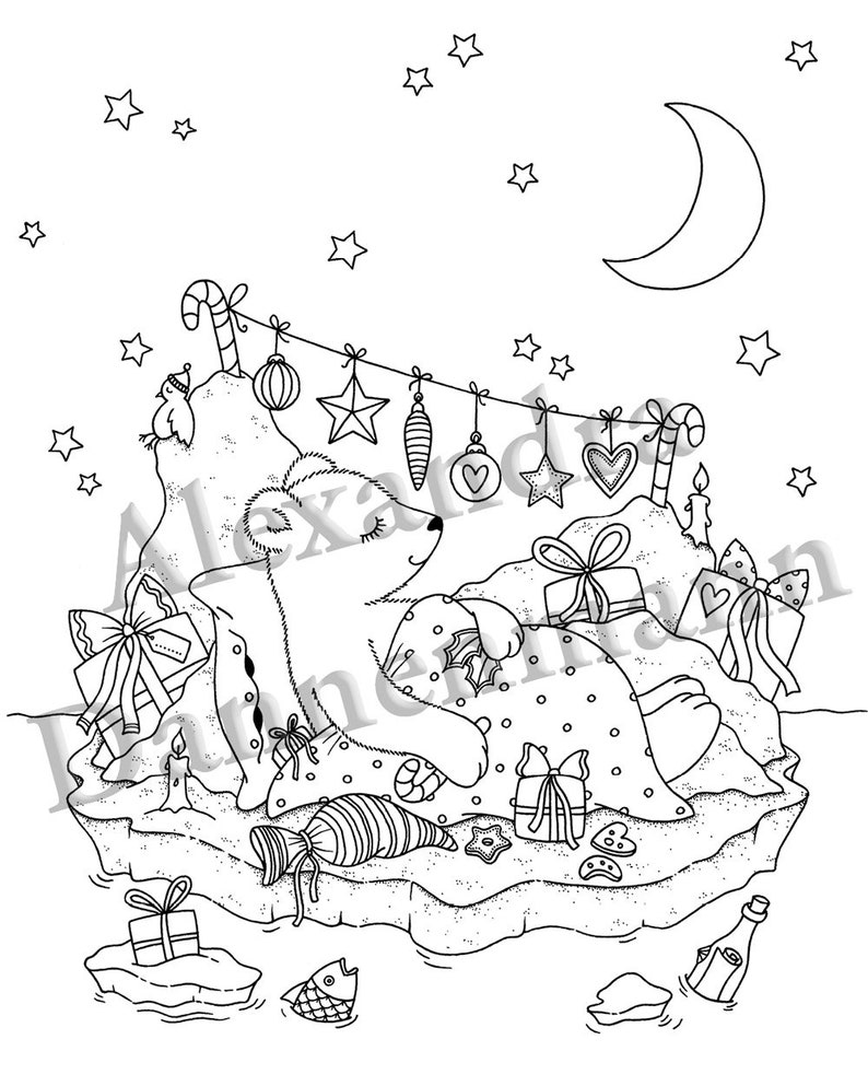 Printable Digital Coloring Book for Grownups, MERRY CHRISTMAS Volume 2, Hand Drawn Adult Coloring Pages Download, Alexandra Dannenmann image 2