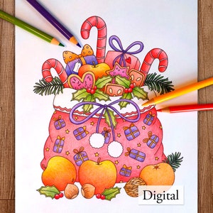 Printable Digital Coloring Page for Grownups, MERRY CHRISTMAS - Volume 2, Hand Drawn Adult Coloring Page Download, Alexandra Dannenmann