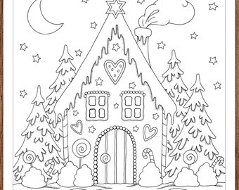 Printable Digital Coloring Page for Grownups, MERRY CHRISTMAS - Volume 1, Hand Drawn Adult Coloring Page Download, Alexandra Dannenmann